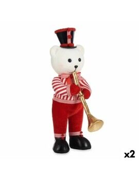 Figura Decorativa Urso Trompete Branco Preto Vermelho poliestireno 15 x 46 x 25 cm (2 Unidades)