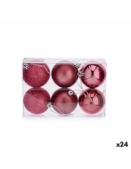 Conjunto de bolas de Natal Cor de Rosa PVC Ø 8 cm (24 Unidades)