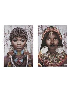 Conjunto de 2 quadros Tela Mulher Étnica 70 x 50 x 1,5 cm