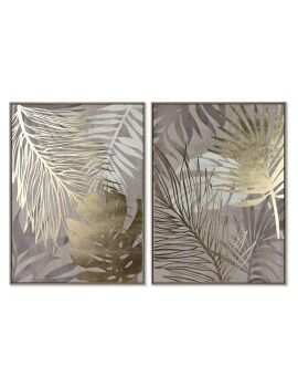 Pintura Home ESPRIT Tropical Folha de planta 75 x 4 x 100 cm (2 Unidades)