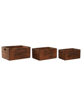 Caixas de arrumação Home ESPRIT Whiskey Castanho Madeira de abeto 40 x 29 x 19 cm 3 Peças