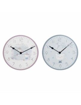 Reloj de Pared DKD Home Decor Azul Rosa Madera Metal Plástico Madera MDF Infantil Pájaro 24 x 3 x...