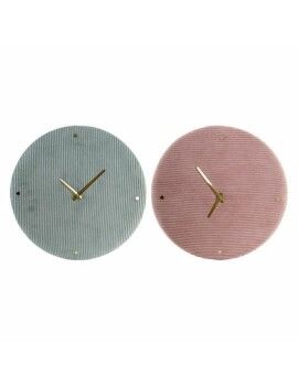 Relógio de Parede DKD Home Decor Verde Cor de Rosa 40,5 x 5,5 x 40,5 cm (2 Unidades)
