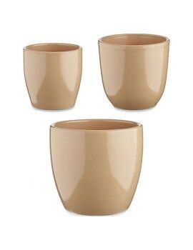 Conjunto de Vasos Bege Argila (3 Peças) (22,5 x 18,5 x 22,5 cm)