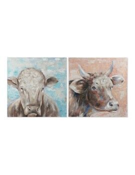 Pintura DKD Home Decor Caw 100 x 3,5 x 100 cm Vaca Cottage (2 Unidades)