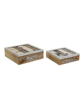 Juego de Cajas Decorativas DKD Home Decor 8424001775835 Metal Madera Marrón Blanco 24 x 24 x 7,5...