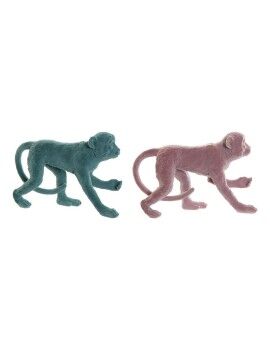 Figura Decorativa DKD Home Decor Verde Cor de Rosa Resina Flocado Macaco Tropical 31 x 9,5 x 19 cm