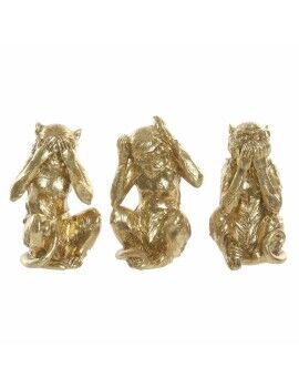 Figura Decorativa DKD Home Decor Dourado Resina Colonial Macaco 13 x 11 x 19,5 cm (3 Peças)