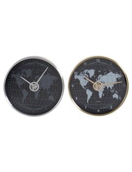 Relógio de Parede DKD Home Decor Preto Dourado Prateado Alumínio Cristal Mapa do Mundo 30 x 4,3 x...