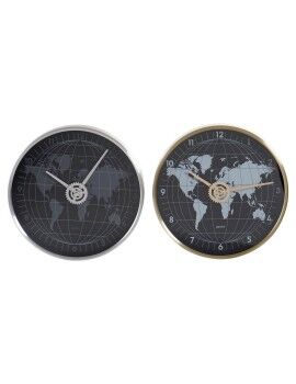 Reloj de Pared DKD Home Decor Negro Dorado Plateado Aluminio Cristal Mapamundi 30 x 4,3 x 30 cm...