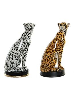 Figura Decorativa DKD Home Decor Negro Naranja Blanco Leopardo Resina Colonial 16 x 16 x 32 cm