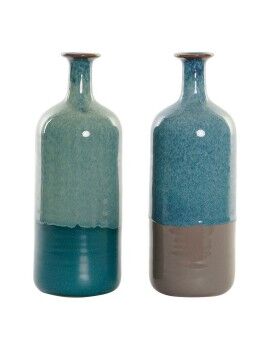Vaso DKD Home Decor Azul Verde Metal Porcelana 30 x 40 cm 11 x 11 x 30 cm (2 Unidades)