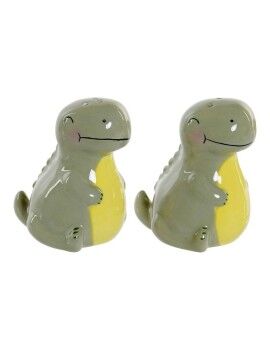 Salero con Tapa DKD Home Decor LC-173478 Dinosaurio Blanco Verde Dolomita 6,6 x 7 x 7,7 cm (2 pcs)