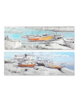 Pintura DKD Home Decor Port 150 x 3 x 50 cm Barco Mediterrâneo (2 Unidades)