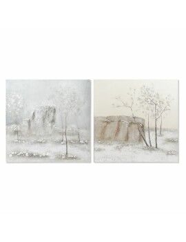 Pintura DKD Home Decor Tela 100 x 3,8 x 100 cm Árvores Cottage (2 Unidades)