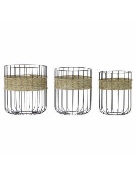 Juego de Cestas DKD Home Decor Negro Natural Metal Fibra natural 35 x 35 x 40 cm 3 Piezas