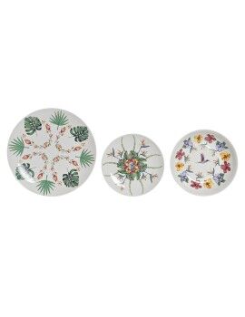 Set de Vajilla DKD Home Decor Blanco Multicolor Porcelana Tropical 18 Piezas