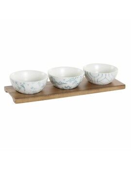 Set de Aperitivo DKD Home Decor Blanco Azul marino Porcelana Acacia Plástico Oriental 4 Piezas 30...