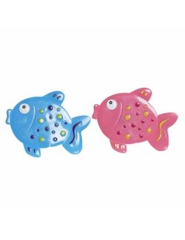 Alfombra de baño DKD Home Decor 13 x 1 x 10,5 cm Azul Rosa Infantil PVC Pez (2 Unidades)