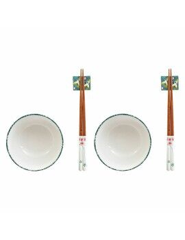 Conjunto de sushi DKD Home Decor 25 x 25 x 6,5 cm Porcelana Madeira Branco Verde Oriental (6...