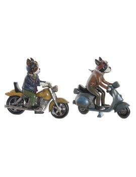 Figura Decorativa DKD Home Decor 27 x 10 x 24 cm Rojo Azul Moto Amarillo Vintage Perro (2 Unidades)