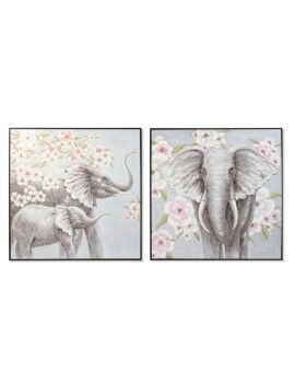 Pintura DKD Home Decor Elefante 100 x 3,5 x 100 cm Colonial Bloemen (2 Unidades)