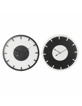 Relógio de Parede DKD Home Decor 50 x 3,5 x 50 cm Preto Branco Vintage Madeira MDF (2 Unidades)
