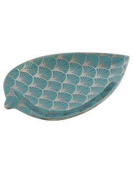 Centro de Mesa DKD Home Decor 27,5 x 16 x 3 cm Turquesa Oriental Cromado Hoja de planta