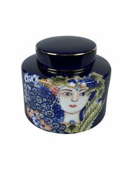 Vaso DKD Home Decor Face Porcelana Azul Multicolor 17 x 17 x 16 cm