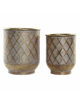 Conjunto de Vasos DKD Home Decor Multicolor Dourado Metal Quadrado Índio 27 x 27 x 31 cm (2...