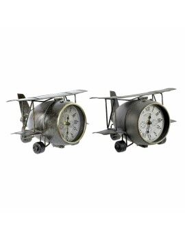 Reloj de Mesa DKD Home Decor 26 x 21 x 15 cm Avión Cristal Gris Verde Hierro (2 Unidades)