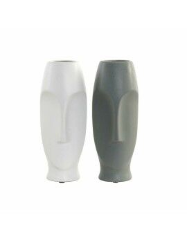 Vaso DKD Home Decor Branco Cinzento Cerâmica Plástico Face 11 x 11 x 26,8 cm (2 Unidades)