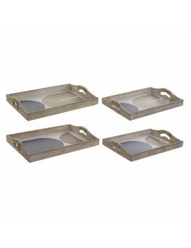 Bandeja DKD Home Decor 40,6 x 30 x 6 cm Beige Azul Madera MDF (2 Unidades)