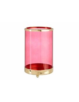 Portavelas Rosa Dorado Cilindro Metal Vidrio (12,2 x 19,5 x 12,2 cm)