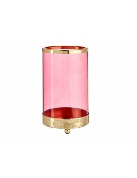Castiçais Cor de Rosa Dourado Cilindro 9,7 x 16,5 x 9,7 cm Metal Vidro