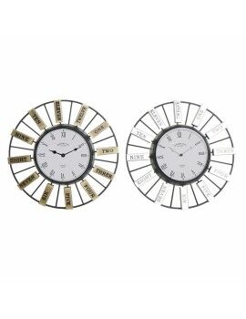 Reloj de Pared DKD Home Decor 40 x 6,4 x 40 cm Cristal Plateado Dorado Hierro (2 Unidades)