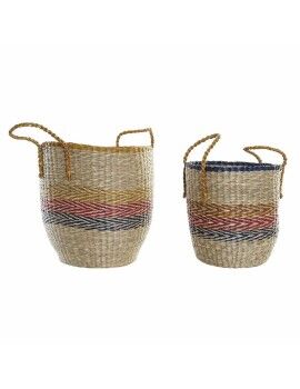 Juego de Cestas DKD Home Decor Naranja Verde Hierba marina (35 x 22 x 46 cm) (2 pcs)