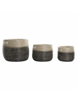 Juego de Cestas DKD Home Decor Natural Gris Hierba marina (3 pcs) (37 x 37 x 40 cm)