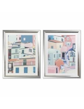 Pintura DKD Home Decor 69 x 3 x 89 cm Casas Urbana (2 Unidades)