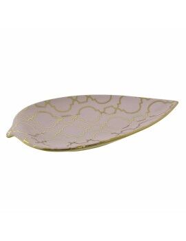 Centro de Mesa DKD Home Decor 27,5 x 16 x 3 cm Rosa Dorado Oriental Cromado Hoja de planta