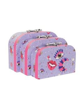 Juego de Cajas Decorativas DKD Home Decor Lila Metal Cartón 28 x 9,5 x 20 cm