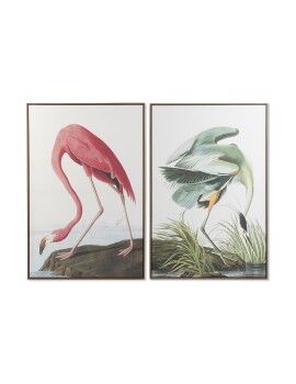 Pintura DKD Home Decor 80 x 4 x 120 cm Oriental Pássaros (2 Unidades)
