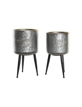 Conjunto de Vasos DKD Home Decor Preto Cinzento Metalizado Metal Loft 25 x 25 x 46 cm