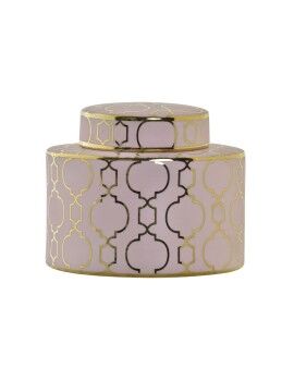 Vaso DKD Home Decor Porcelana Cor de Rosa Dourado Oriental Cromado 18 x 18 x 16 cm