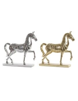 Figura Decorativa DKD Home Decor 34 x 9,5 x 33,5 cm Caballo Plateado Dorado (2 Unidades)