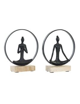 Figura Decorativa DKD Home Decor 23 x 10 x 27 cm Negro Marrón Yoga (2 Unidades)