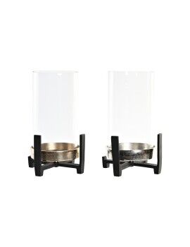 Portavelas DKD Home Decor 15 x 15 x 28 cm Champán Cristal Plateado Negro Aluminio (2 Unidades) (2...