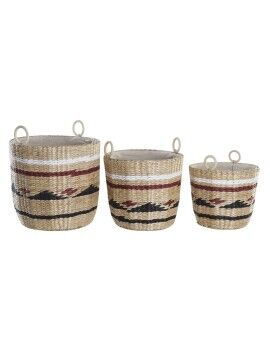 Juego de Cestas DKD Home Decor Poliéster Colonial Fibra (38 x 38 x 36 cm)