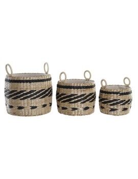 Juego de Cestas DKD Home Decor Negro Natural Fibra natural Colonial 30 x 30 x 25 cm (3 Piezas)