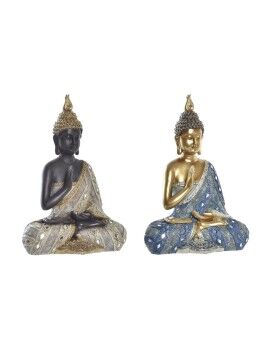 Figura Decorativa DKD Home Decor 24 x 12 x 34 cm Azul Dourado Castanho Buda Oriental (2 Unidades)